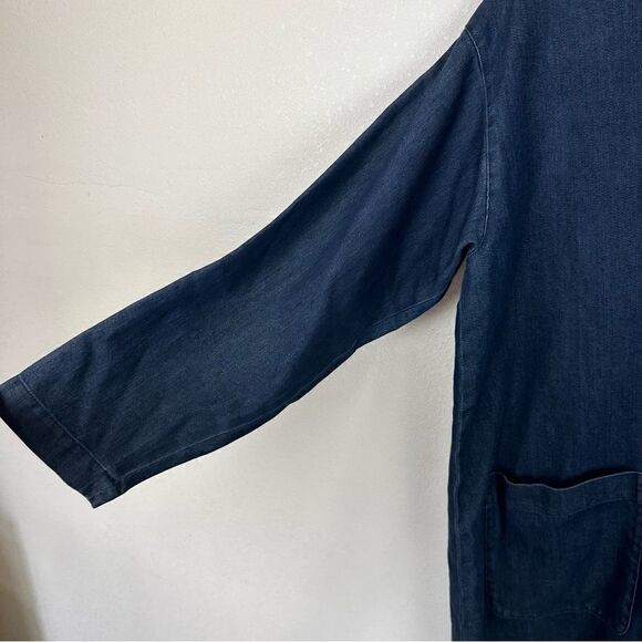 Eskandar Blue Denim Jean Silk Cotton Over Coat Jacket Size 0 - Picture 3 of 9